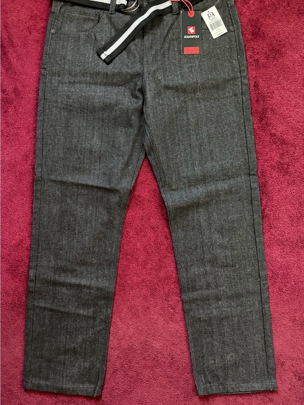 Southpole Mens Belted Straight Leg Raw Black Denim Jeans 34x32 Brand New NWT Y2K